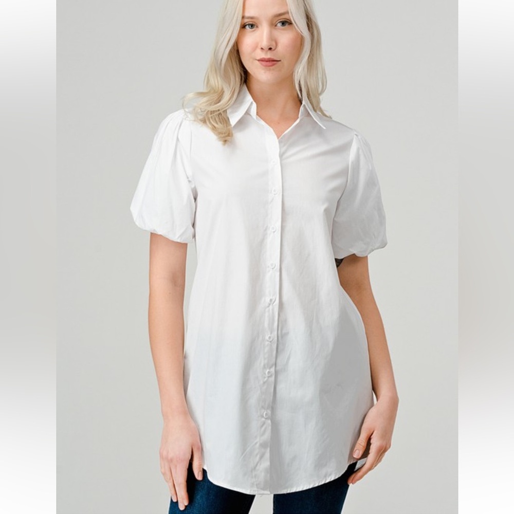 Boho Women's White Puff Bubble Sleeve Blouse
